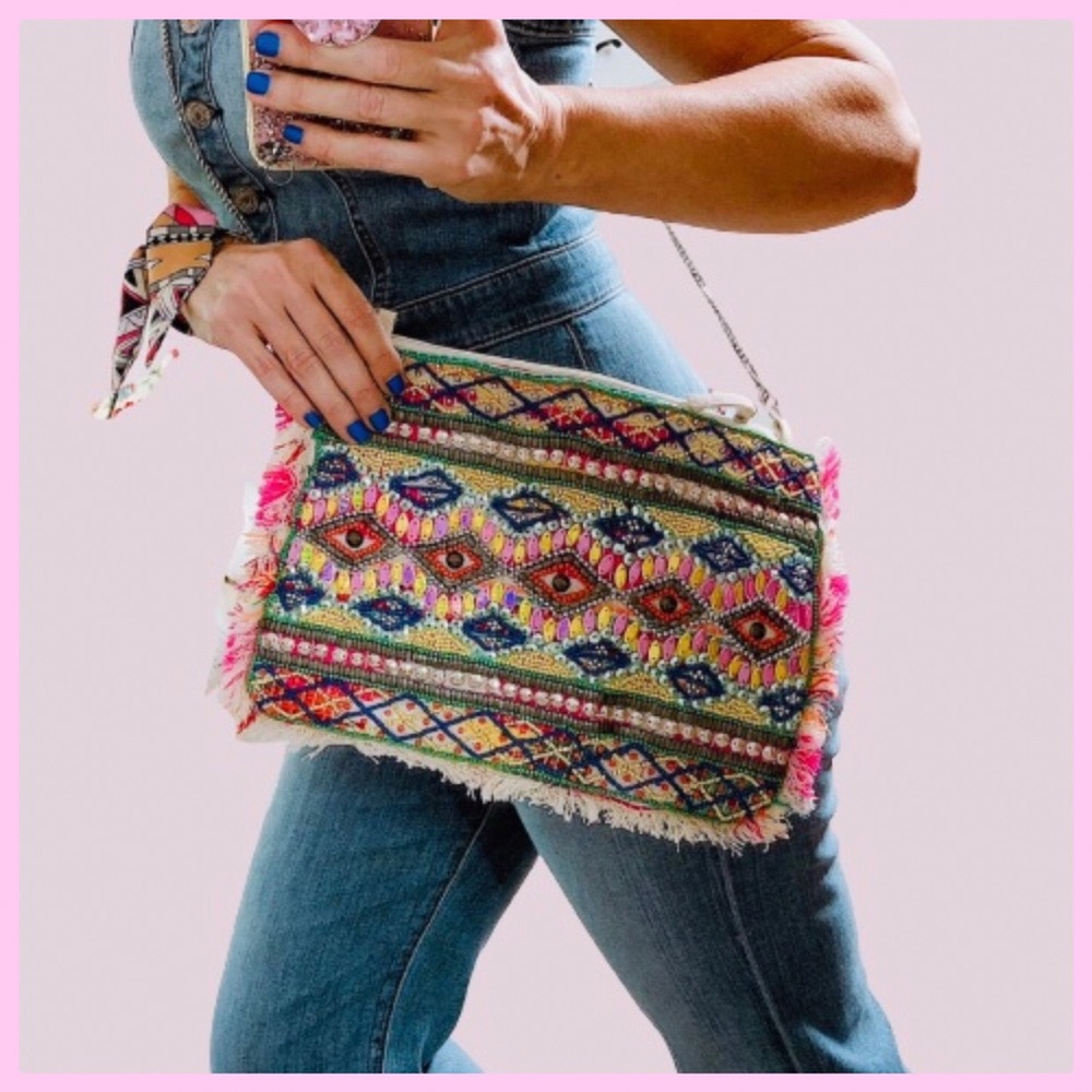 Muche et Muchette Multicolored Embroidered Crossbody/ Clutch/  Bag New With Tags